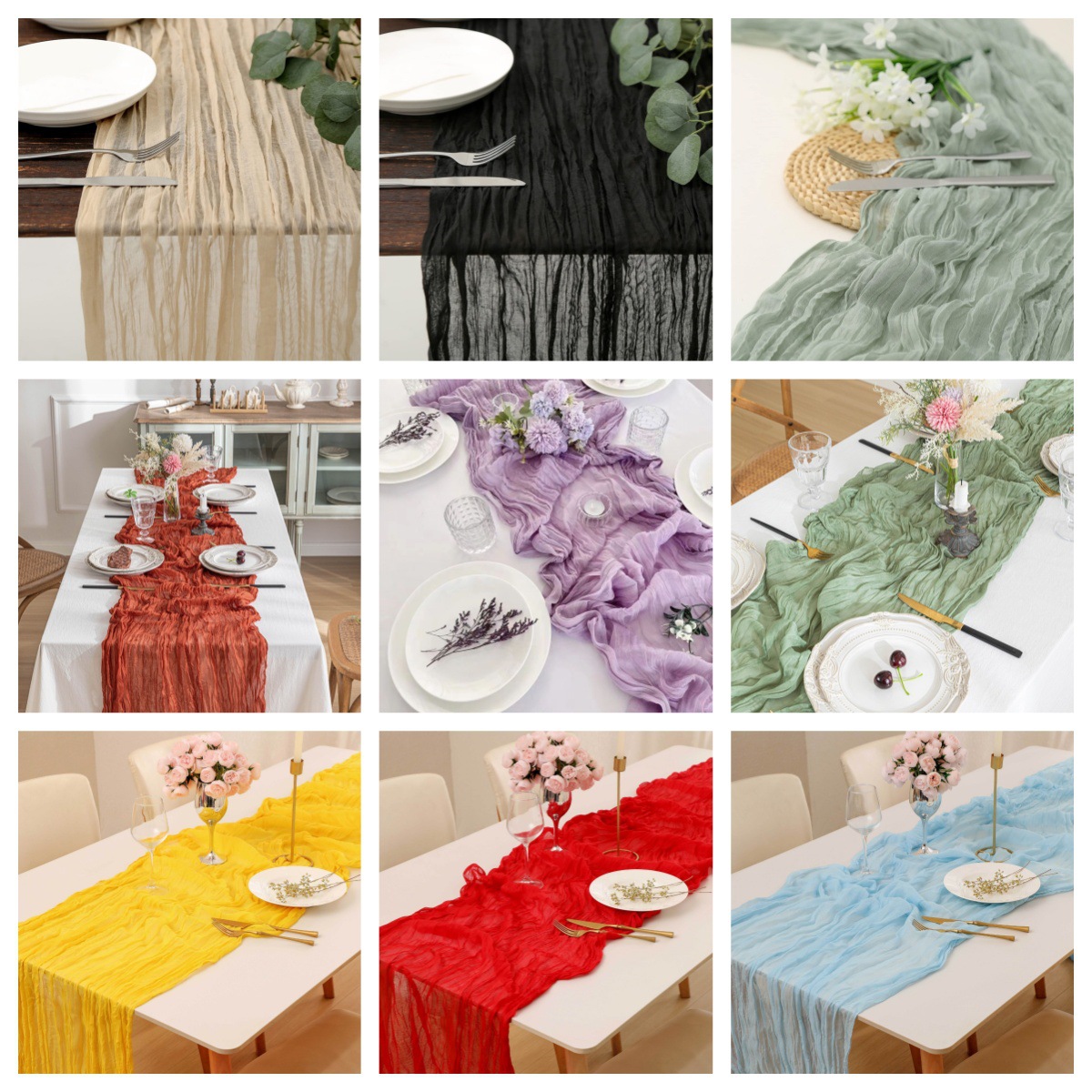 Linen Table Runner - Boho Gazyjny Bieżnik na Stół, Gazyjny
